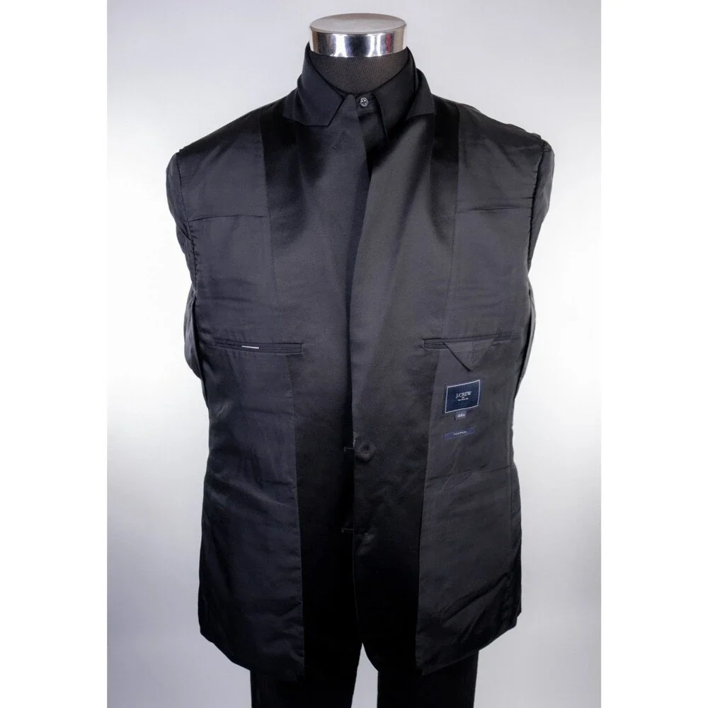 J.Crew Thompson Peak Lapel Tuxedo Jacket Black Sz 44R Two Button Wool Blazer